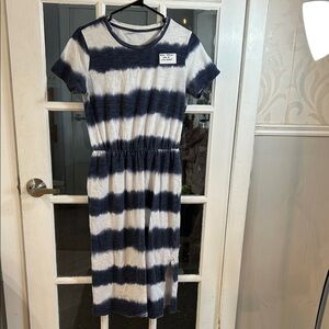 B34.   Navy and White Striped Tie-Dye Dress